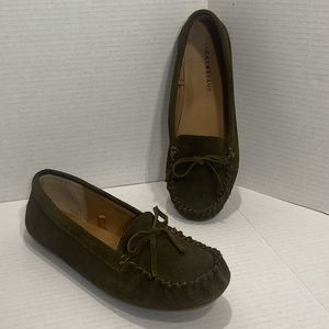 Lucky Brand Awra Olive Green Suede Leather Moccasin Flats Shoes Size 8